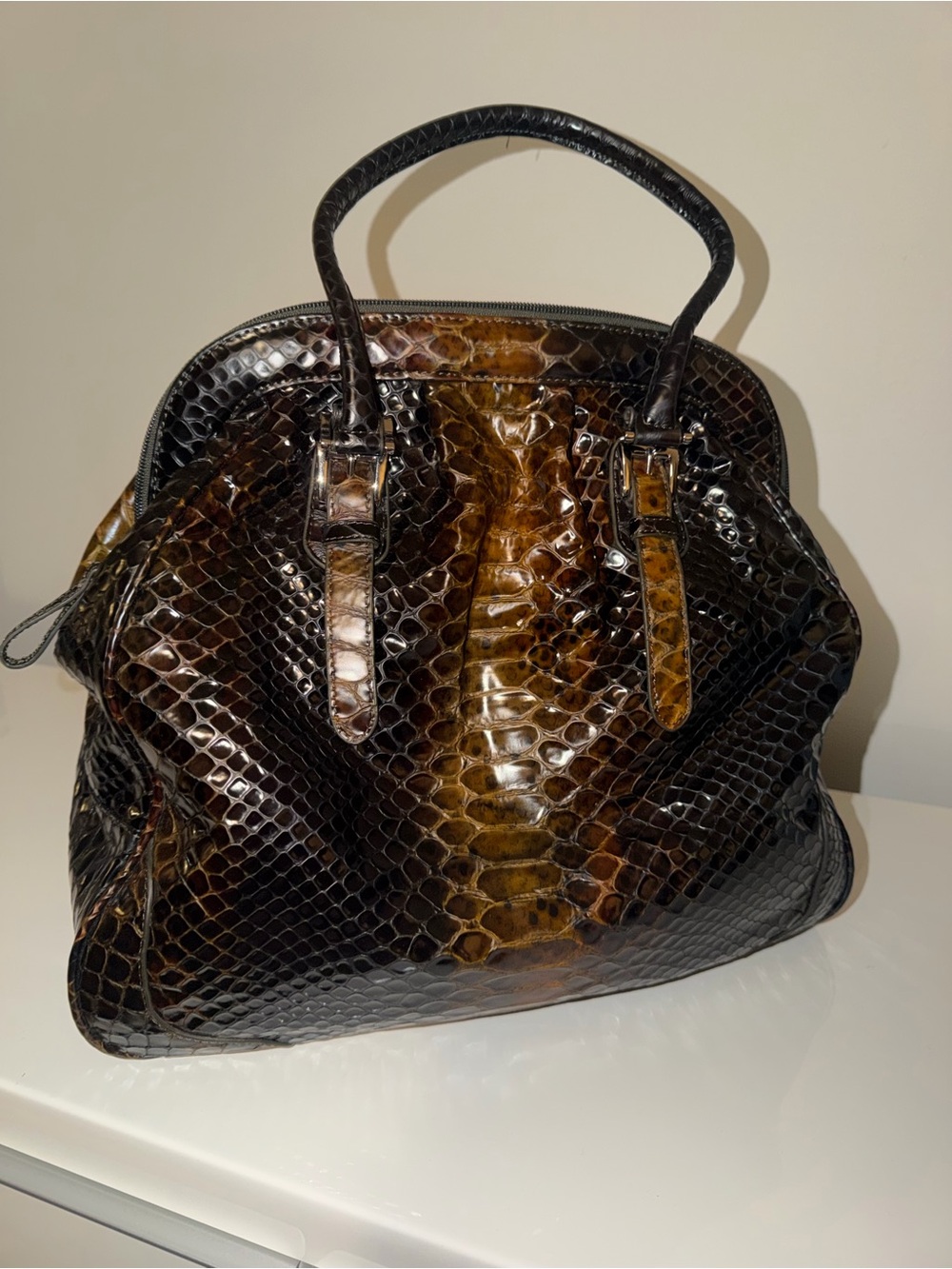 Danier Python-Embossed Leather Satchel Bag